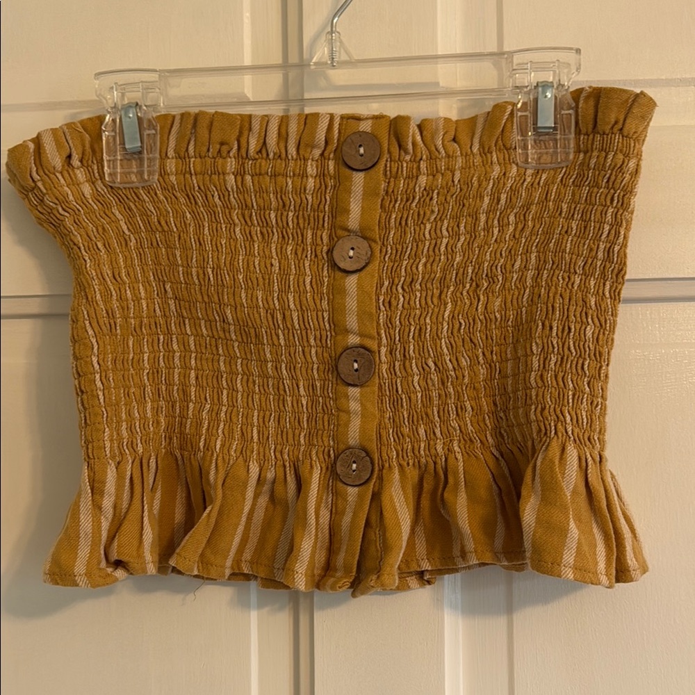 Vintage Havana Striped Smocked Tube Top with Buttons